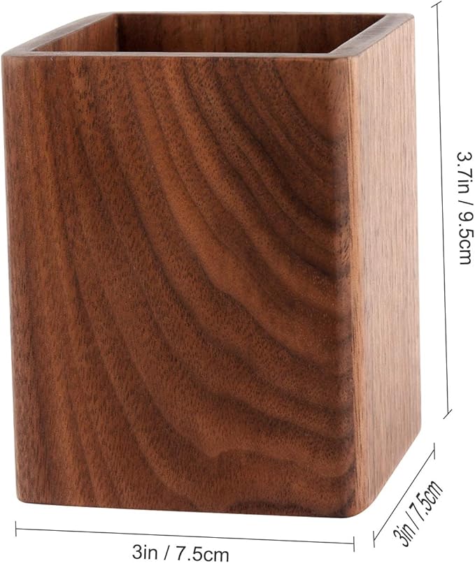 Walnut Pencil Holder Wood Pen Holder For Desk Pen Cup Organizer Ofiice Pencil Stand Simple(Black walnut)-DeskLoop Office