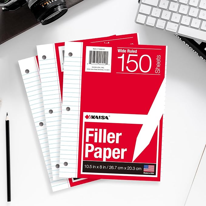 Kaisa loose Leaf Paper Filler Paper 150 Sheets 8"x10.5", Wide Ruled, 3-Hole - Image 8