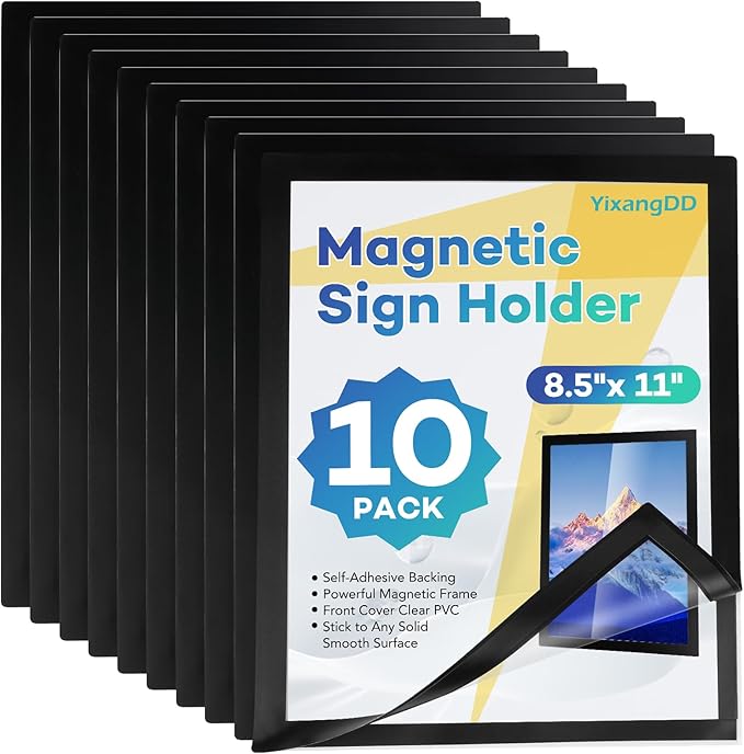 YixangDD 10 Pack Magnetic Sign Holder 8.5 x 11, Self-Adhesive Magnetic Wall by YixangDD