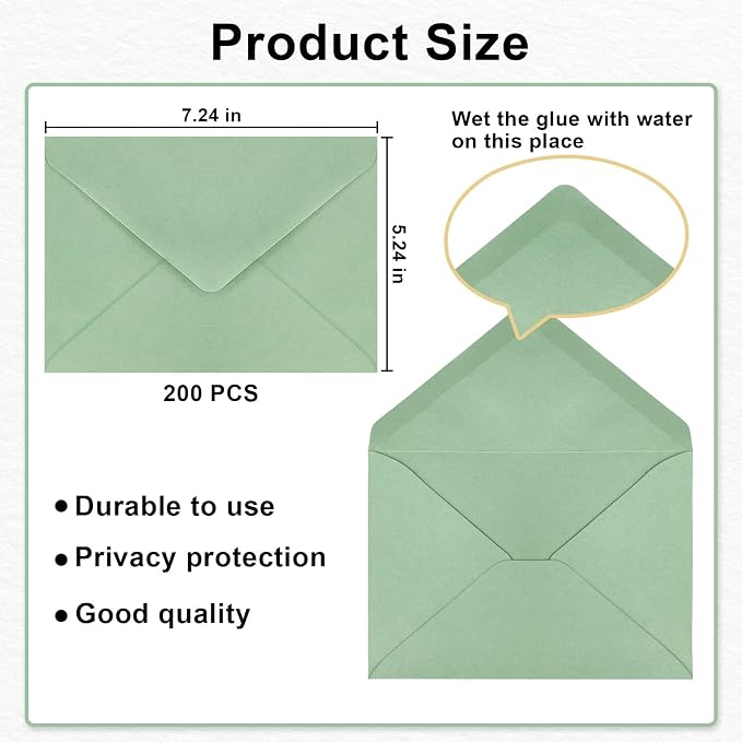 200 Pack A7 Envelopes, Sage Green Greeting Card Envelopes Self Seal, 5.24 x - Image 3