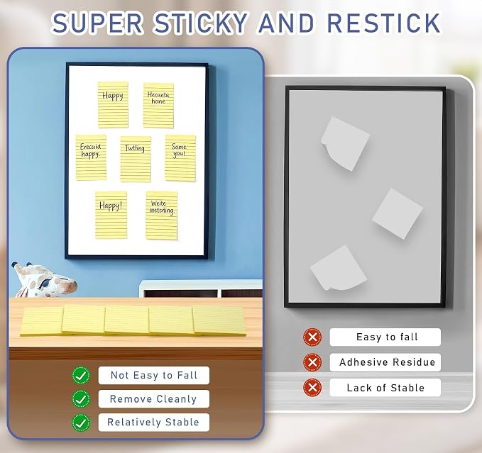8 Pack Lined Sticky Notes, 3x5 Inches Yellow Large Notepads, Peel-Off Cleanly - Image 5