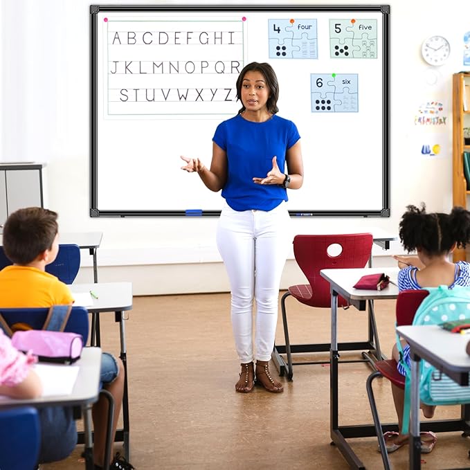 H-Qprobd 48"x36" Magnetic White Board Dry Erase Wall Mount Whiteboard - Office Home Classrooms White Board Hanging Writing Board with Black Aluminum Frame-DeskLoop Office