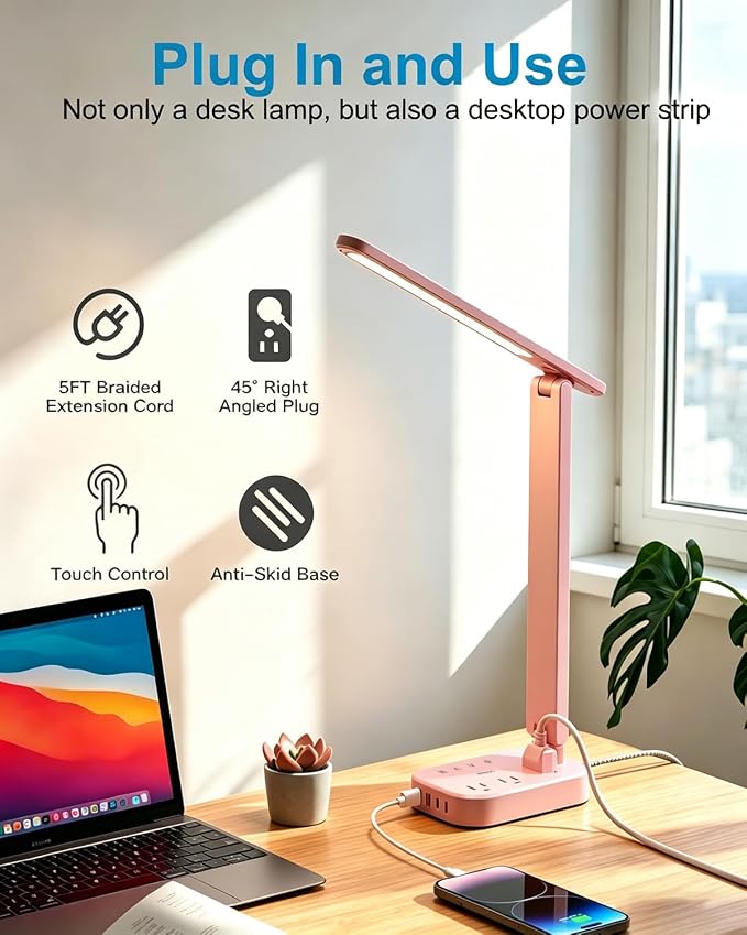 One Beat Small LED Desk Lamp Power Strip 5ft Extension Cord - Image 4