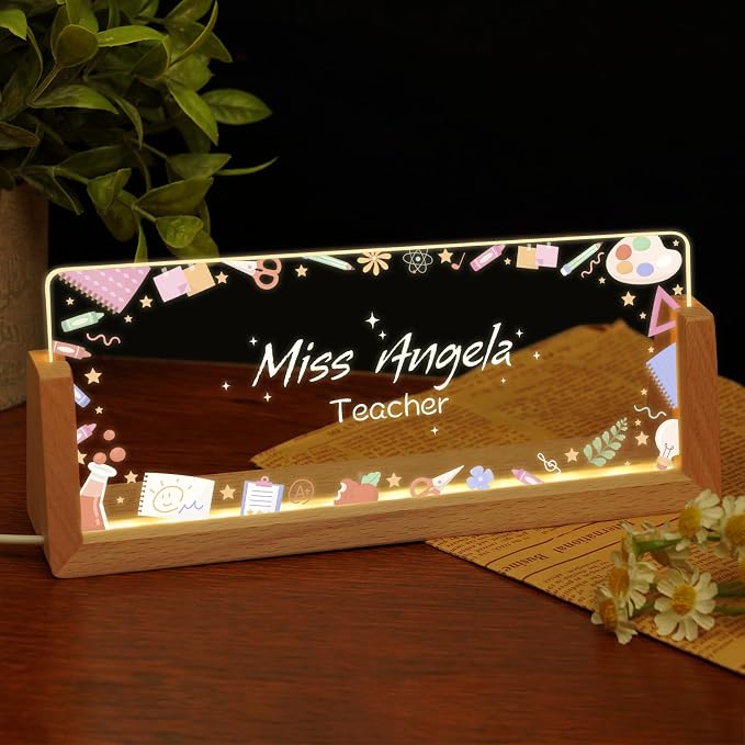 Custom Name Plate for Desk, Personalized Light Up Acrylic Desk Name Plate by EOBIBIFUN