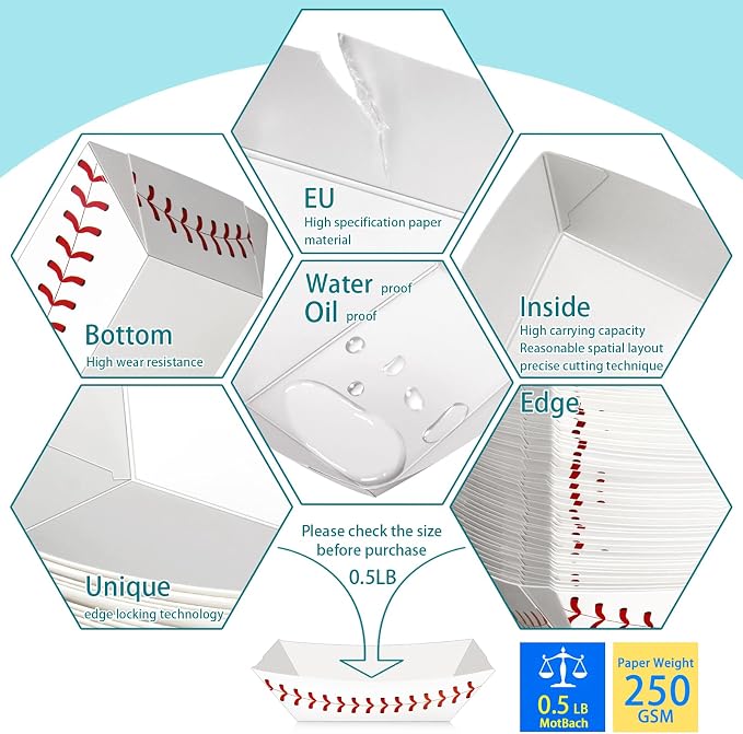 100 Pack 1/2Lb Paper Food Boat Trays, Baseball Birthday Decorations Baseball - Image 5
