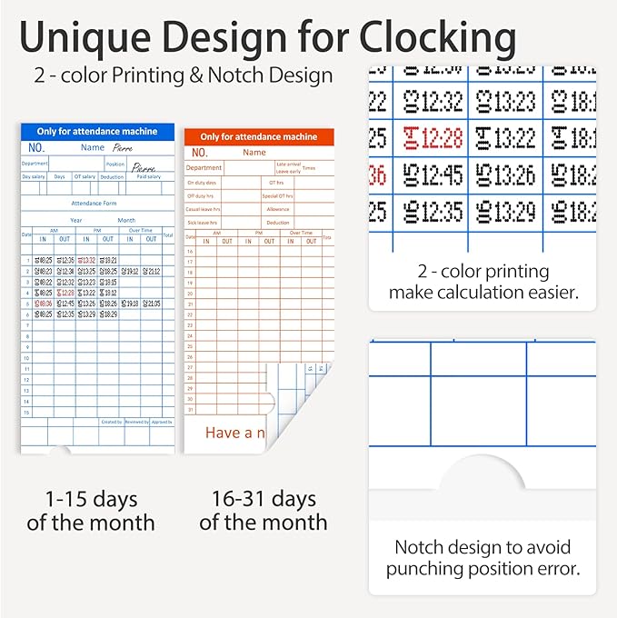 Time Clocks for Employees Small Business, Auto-Align Time Clock, 6 Punches per Day Time Machine, Clock in Machine for Employees with Time Cards, 2 Ink Ribbons and White with 50 Cards-DeskLoop Office