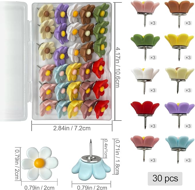 30pcs - 10 Colors Flower Push Pins Cute Thumb Tacks - Image 3