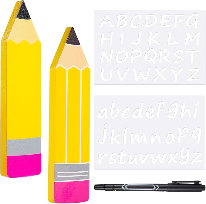 Zonon 2 Pcs DIY Pencil Teacher Name Plate, 7.8 x 2'' Personalized Wooden Desk by Zonon