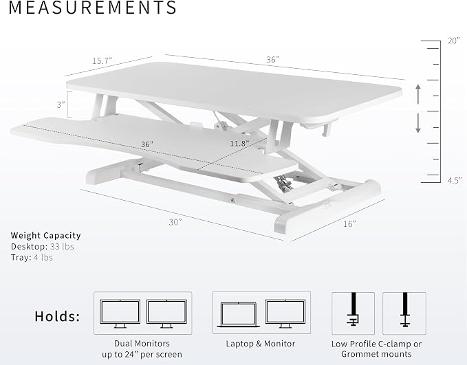 VIVO 36 inch Desk Converter, K Series, Height Adjustable Sit to Stand Riser - Image 3