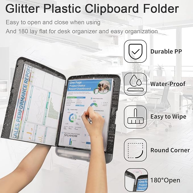 SFLHHDM Glitter Clipboard with Storage, Plastic Storage Clipboard with Pen - Image 5