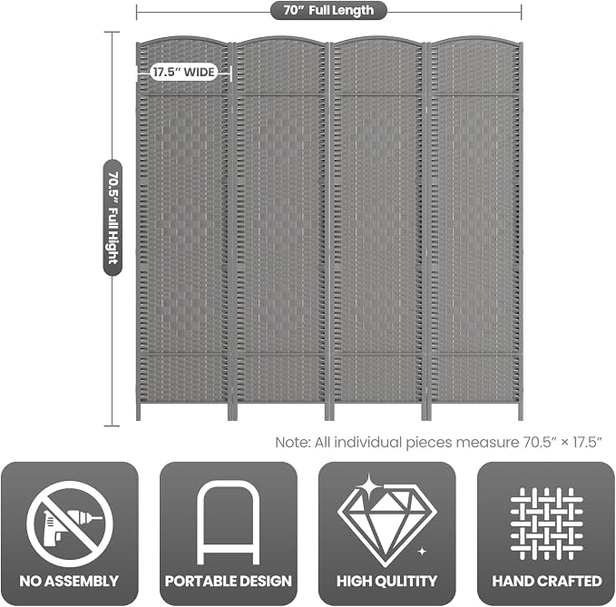 cocosica Paper Rope Room Divider, 4 Panel Wood Mesh Woven Design Screen - Image 3