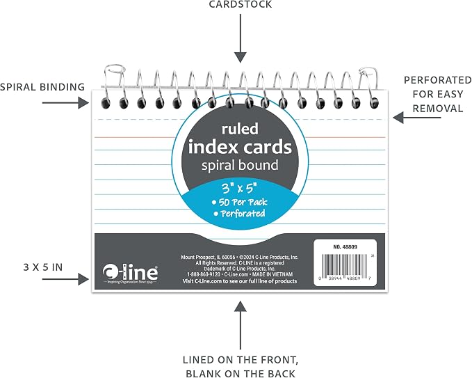 C-Line 3” x 5” Spiral Bound Index Card Notebook - Image 4