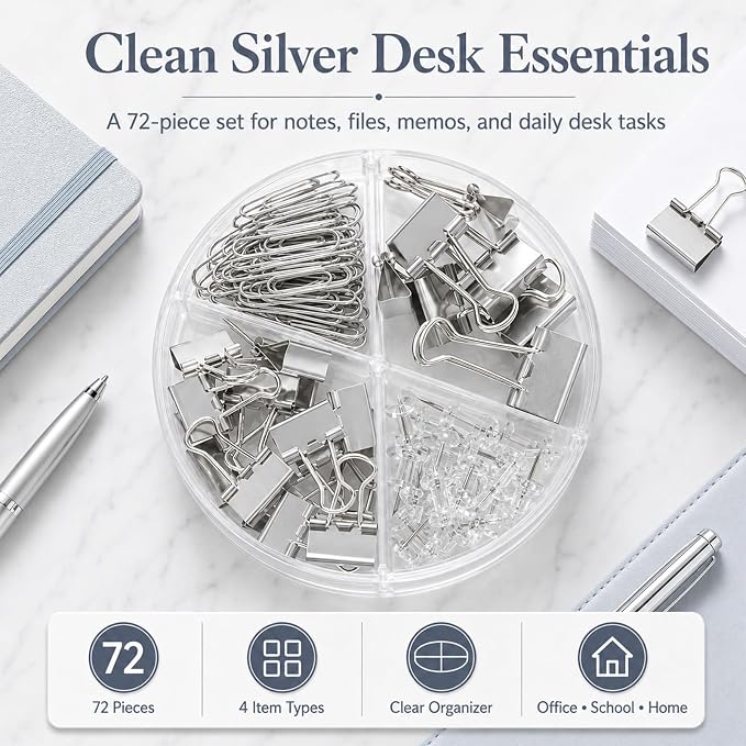 Paper Binder and Clips Set, Metal Assorted Sized Binders - Image 2