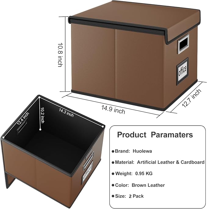 File Organizer Boxes with Lids, Collapsible Faux Leather Hanging File Folder - Image 6