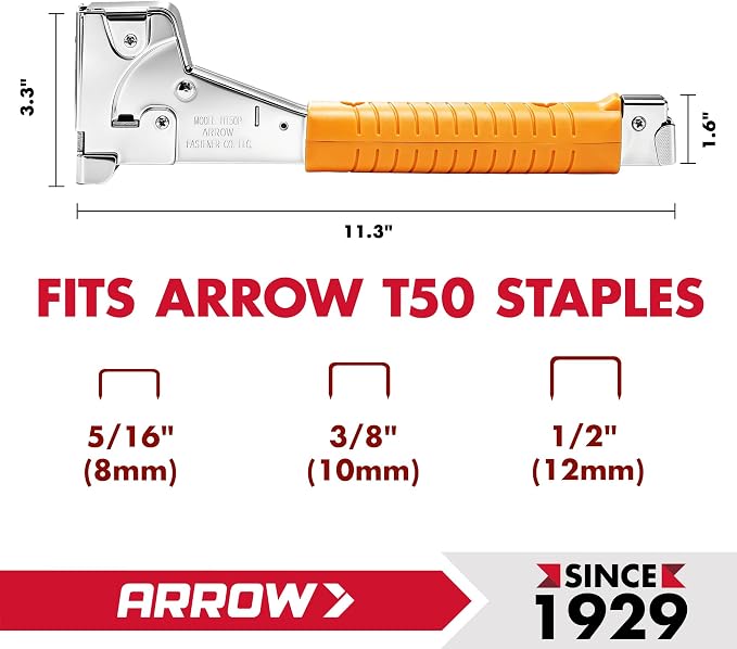 Arrow HT50 Heavy Duty Hammer Tacker, Chromed-Steel Manual Stapler - Image 2