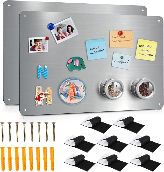 Bekith 2 Pack Stainless Steel Magnetic Board, 17.1" x 11.8" Magnet Bulletin by Bekith