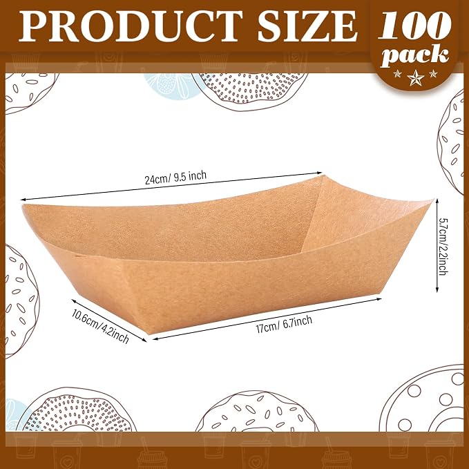 Sherr 100 Pcs 5 lb Kraft Paper Food Trays Boats Bulk, Disposable Nacho Kraft - Image 2