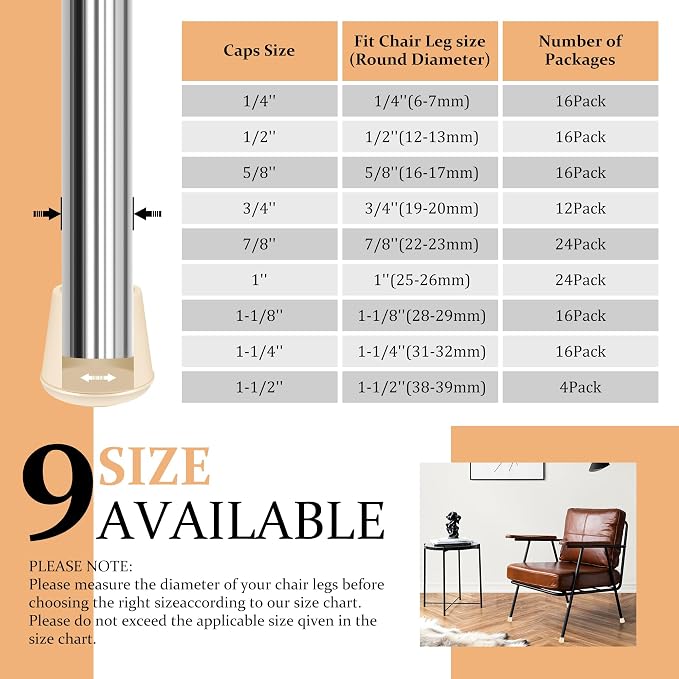1-1/4" Round Rubber Chair Leg Tips Caps, Chair Leg Floor Protectors Furniture - Image 6