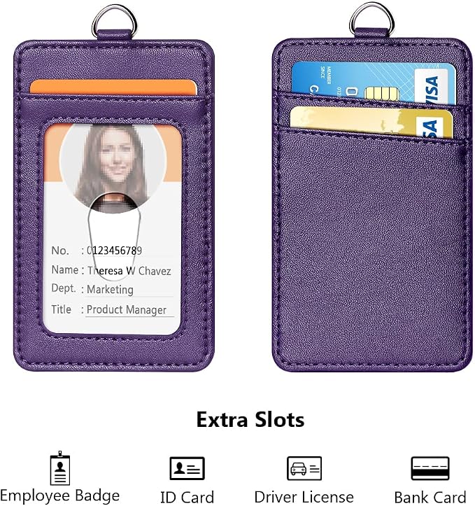 Leather Badge Holder and Adjustable Retractable Lanyards, Quick Release Buckle - Image 3