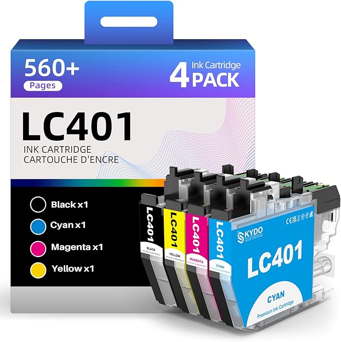 LC401XL Ink Cartridges 4 Pack Replacement for Printer Ink LC 401 XL High Yield Use for MFC-J1010DW MFC-J1012DW MFC-J1170DW MFC-J1800DW, Black Cyan Magenta Yellow-DeskLoop Office