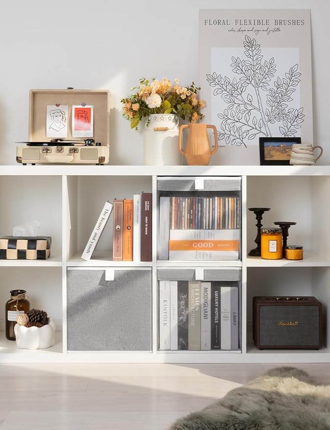 StorageWorks 13x13 Storage Cubes, Closet Storage Bins with Clear Window, Large Fabric Organizer for Clothes, Collapsible Storage Baskets with Handles, Gray, 3-Pack-DeskLoop Office