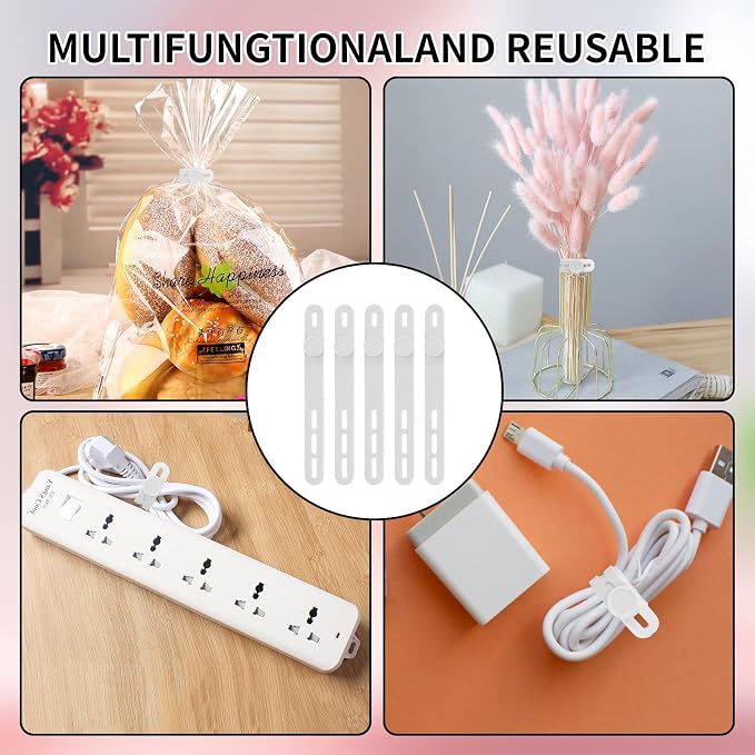 Oligei 25 Pcs Silicone Cable Ties, Cable Ties Reusable, High Elasticity Cord - Image 7