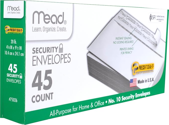 Mead #10 Security Business Envelopes Letter Size 4-1/8" x 9-1/2" – Peel and Seal - Image 5
