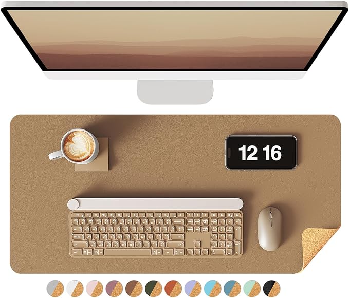 YSAGi Double-Sided Desk Pad, Leather Desk Mat, Eco Cork Desk Pad Protector by YSAGi