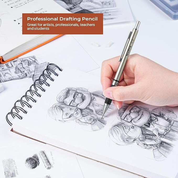 Nicpro 0.9 mm Art Mechanical Pencils Set in Case, 3 Erasers - Image 5