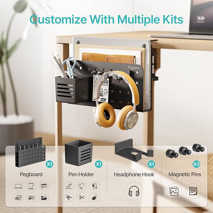 PEGZONE Desk Side Storage Organizer, No Drill Under Desk Laptop Holder - Image 3