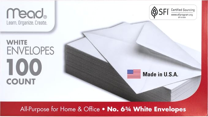 Mead 100PK #6 White Envelope, 6 3/4 inch by Mead