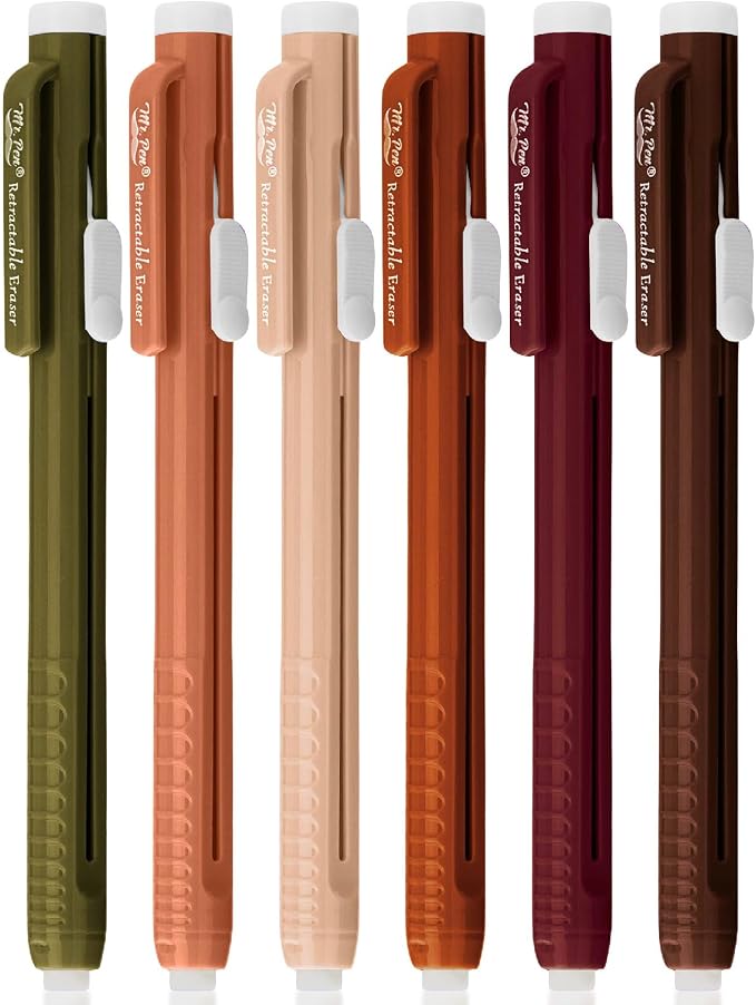 Mr. Pen- Retractable Mechanical Eraser Pens, 6 Pack, Earthy Colors | Latex-Free by MrPen