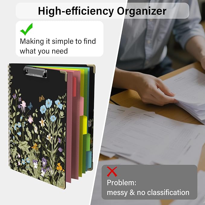 Foldable Clipboard Folio with Storage, 5 Plastic Folders with 10 Pockets - Image 2