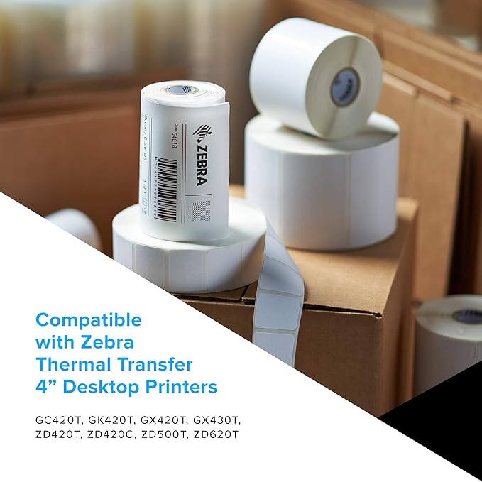 Zebra 3 x 1 in Thermal Transfer Polypropylene Labels PolyPro 3000T Permanent Adhesive Shipping Labels 1 in Core 8 rolls 10031648SP-DeskLoop Office