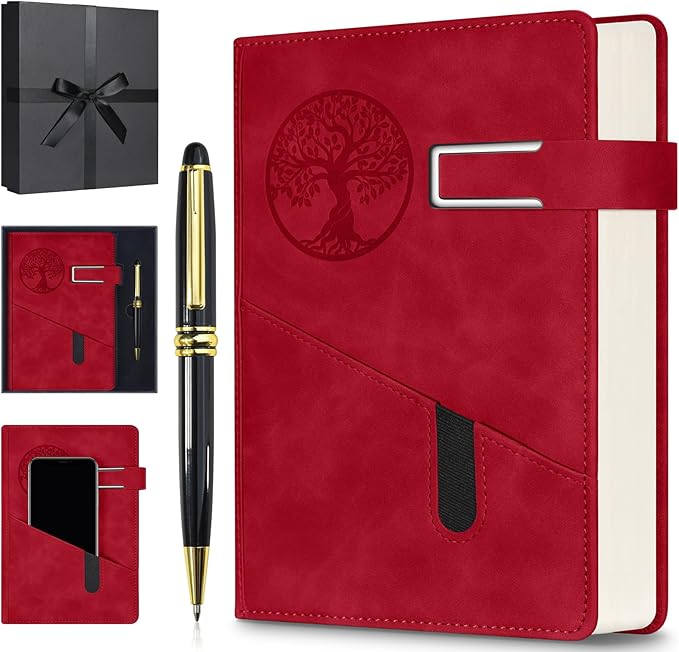 Lined Notebook Journal for Men Women, 365 Pages Numbered College Ruled Notebook, Hardcover Leather Journal with Pen & Gift Box, Thick Daily Diary, Professional Notebooks for Work, School, Business, A5-DeskLoop Office