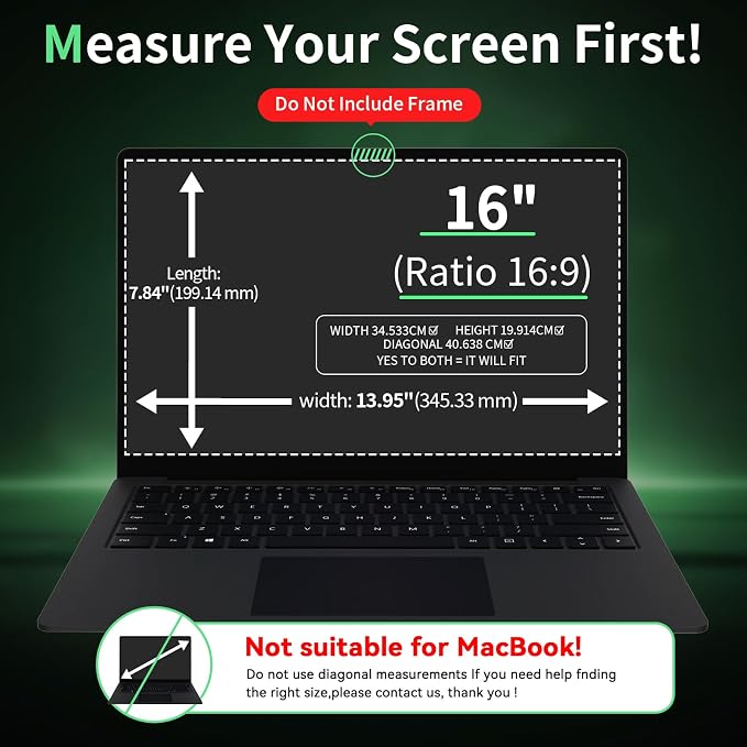 Laptop Privacy Screen 16 Inch, Laptop Screen Privacy Shield 16:9 Aspect Ratio - Image 2