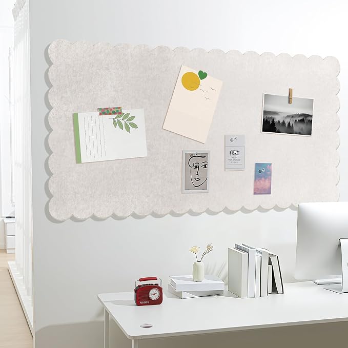 Mooliwe Scalloped Felt Bulletin Board 96 x 48 Inches Foldable Beige Pin Cork - Image 6