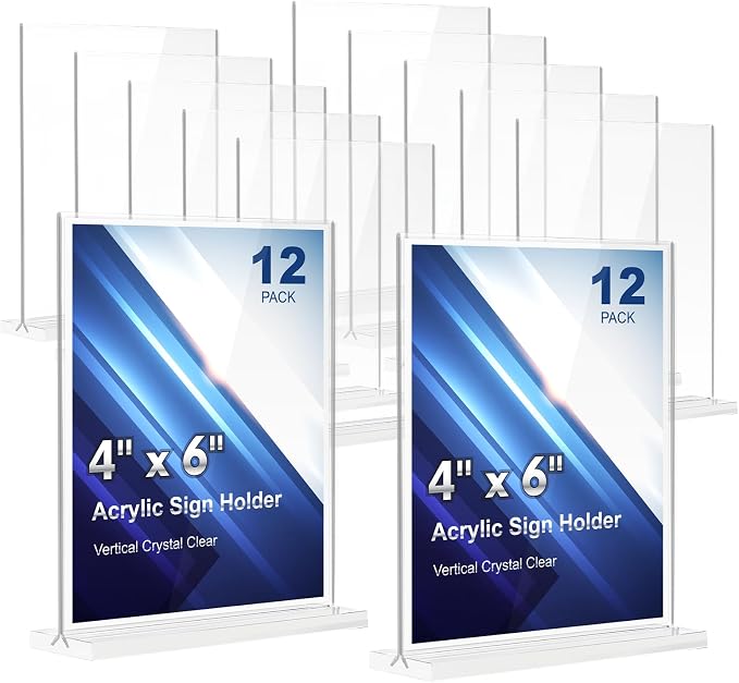 Comix Acrylic Sign Holder 4x6 Inches, 12 Pack Vertical Double Sided Display by Comix