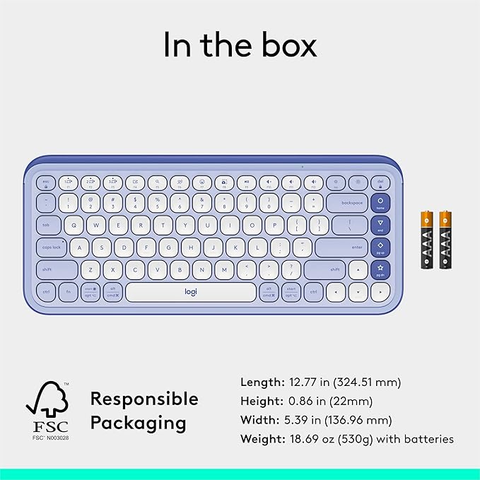 Logitech POP ICON Keys Wireless Bluetooth Keyboard, Comfortable Typing, Programmable Keys, Easy-Switch Between up to 3 Devices, for Laptop, Tablet, PC – Lilac and Off-White-DeskLoop Office