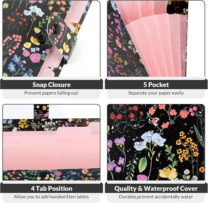 SKYDUE Accordion File Organizer, Floral Expanding File Folders - Image 3