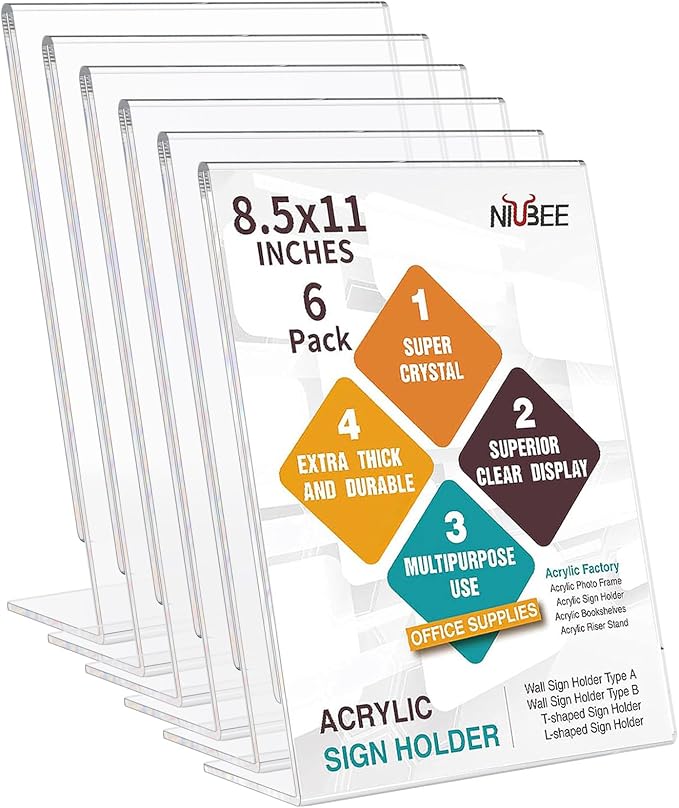 NIUBEE 6Pack 8.5x11 Acrylic Sign Holder by NIUBEE