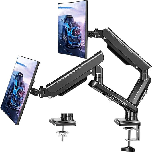 Dual Monitor Mount for 2 Monitors up to 32 inches, Height Adjustable Gas Spring Double Computer Stand, Two Display Desk Mount Holder, Each Monitor Arm Holds Max 22lbs, VESA Mount, Black, Freelift Pro-DeskLoop Office