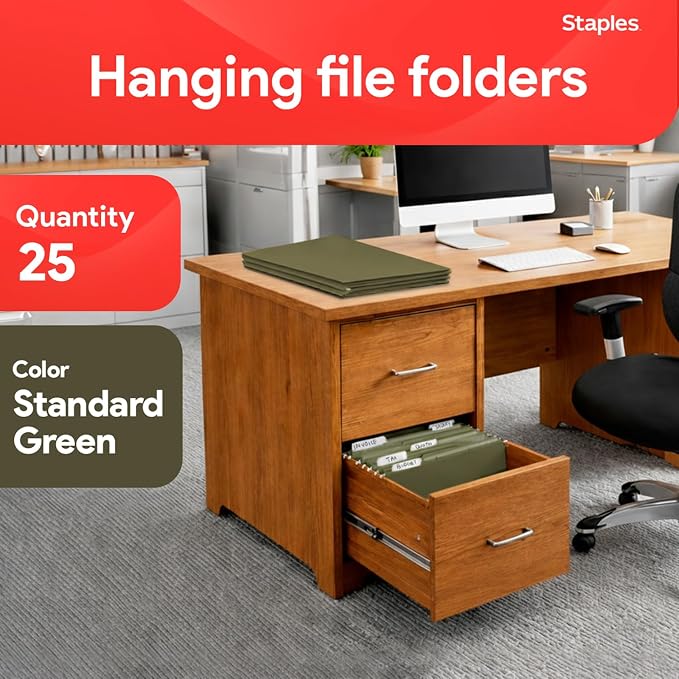 Staples Reinforced Hanging File Folders, Letter Size, Wide‑Capacity Box‑Bottom - Image 2