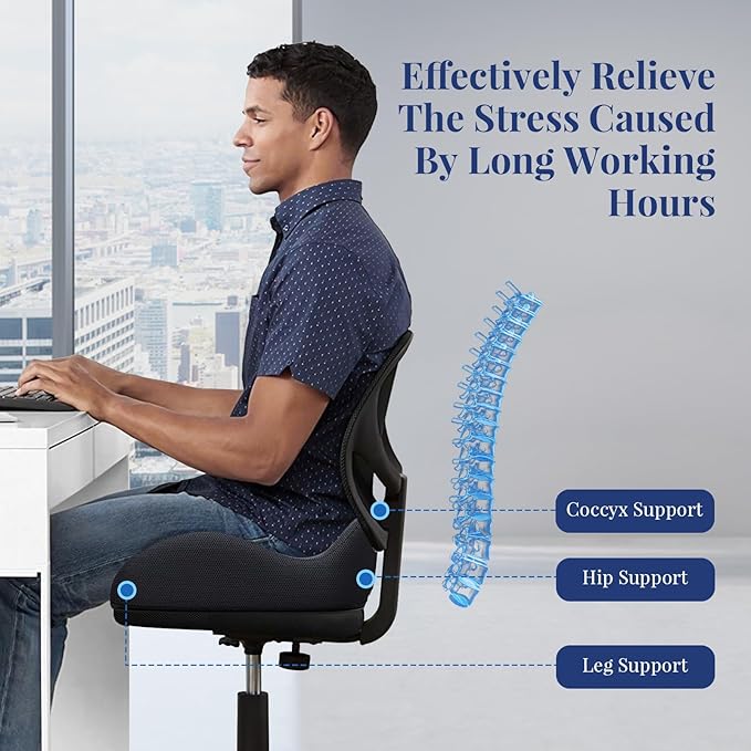 Benazcap Wheelchair Cushions Seat Cushion for Tailbone Pain Relief/Hemorrhoid - Hip Shaped Memory Foam Office Chair Cushions to Unleash Supreme Comfort in Office, Home, and Car Seating-Black-DeskLoop Office