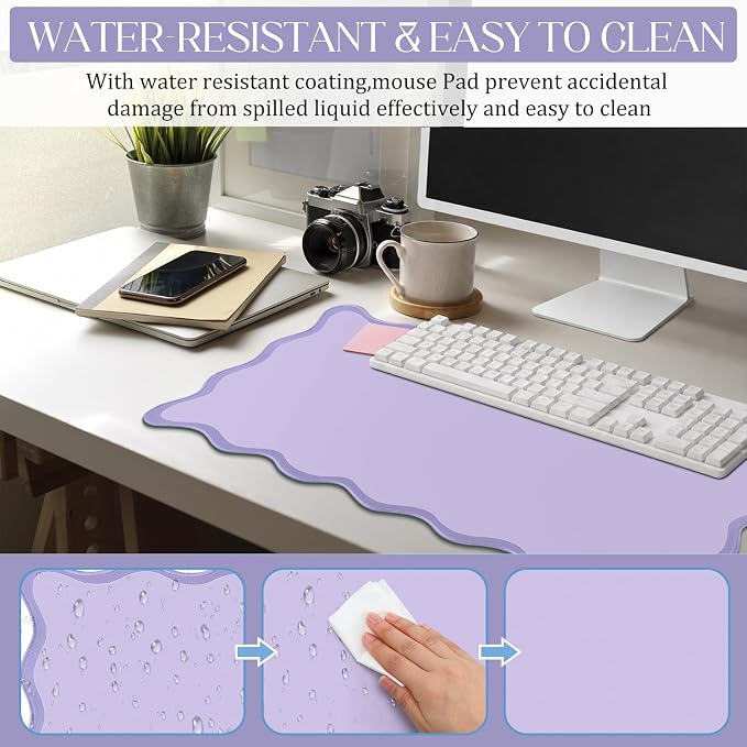 Hahafelt Scalloped Desk Mat Large Desk Pad Cute Coquette Table Mat Back to - Image 4