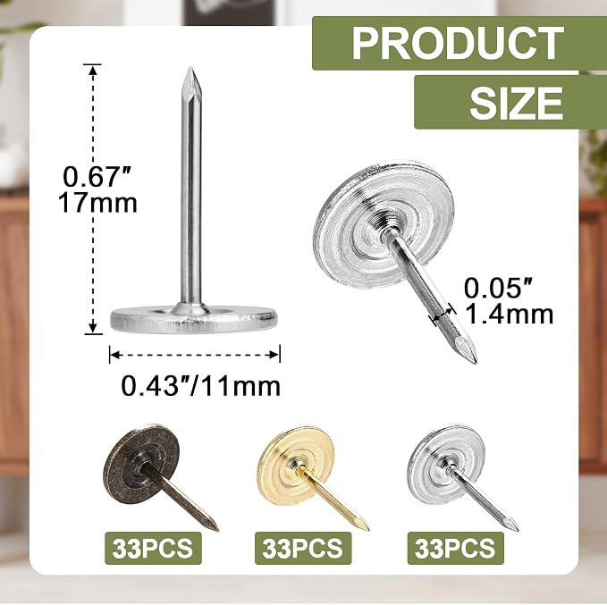 99pcs Flat Head Thumb Tacks for Wall, Meta Pins, 0.43 x 0.67 in | Heavy Duty - Image 2