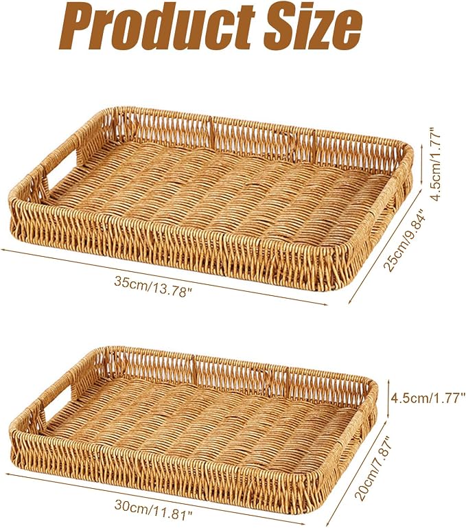 2 Pack Rectangle Rattan Serving Trays - Image 3