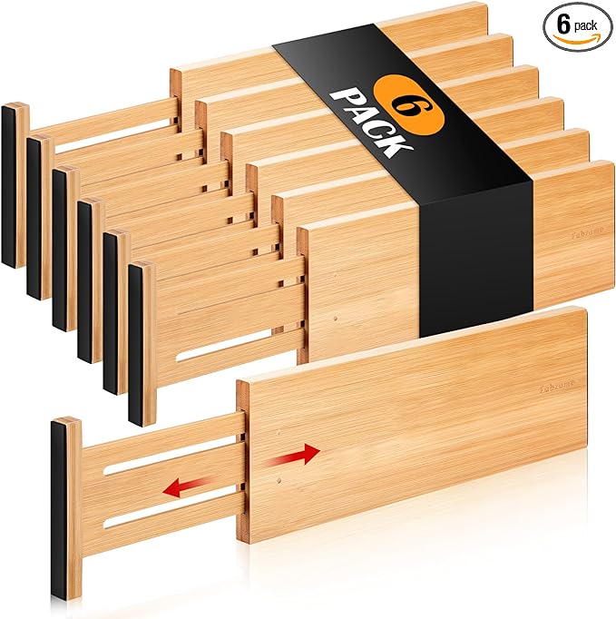Fabsome Dresser Drawer Organizers 6 Pack, 4.65'' High Adjustable from 12.5-17‘’ by Fabsome
