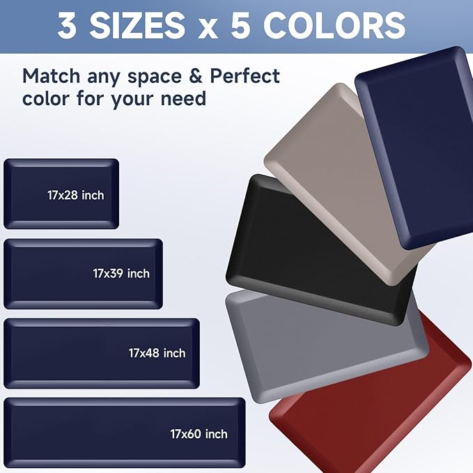 4/5 Inch Thick Kitchen Mat Anti Fatigue Mat Kitchen Rugs Kitchen Decor Non-Slip, Stain Resistant, Waterproof Kitchen Mats Desk Mat for Kitchen, Office, Workshop, Blue, 17'' x 60''-DeskLoop Office