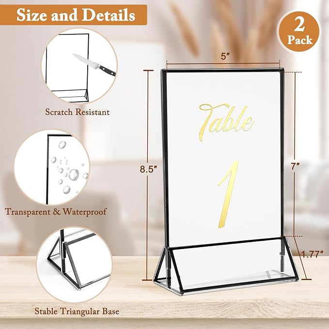 Floroom 2 Pack 5x7 Inch Clear Acrylic Sign Holders, Double-Sided Black Display - Image 2